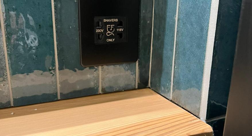 Steam room installation with wired sauna, steam unit & plunge bath