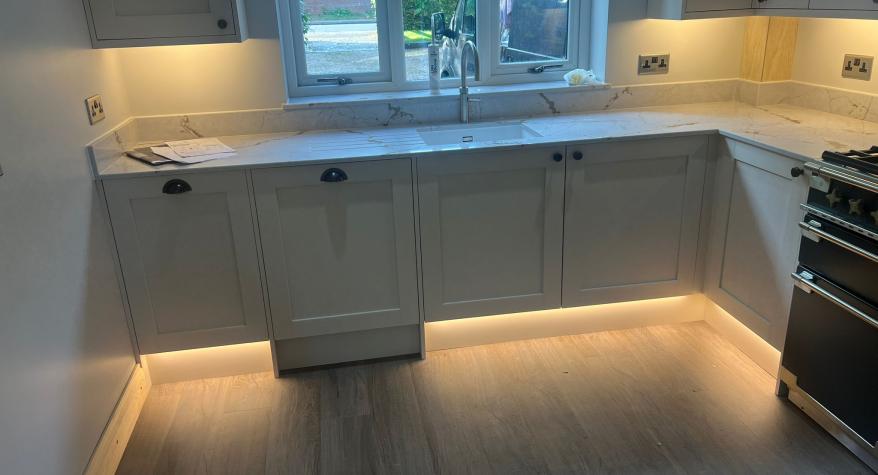 Wiring of new kitchen unit with kick board lighting in Norwich